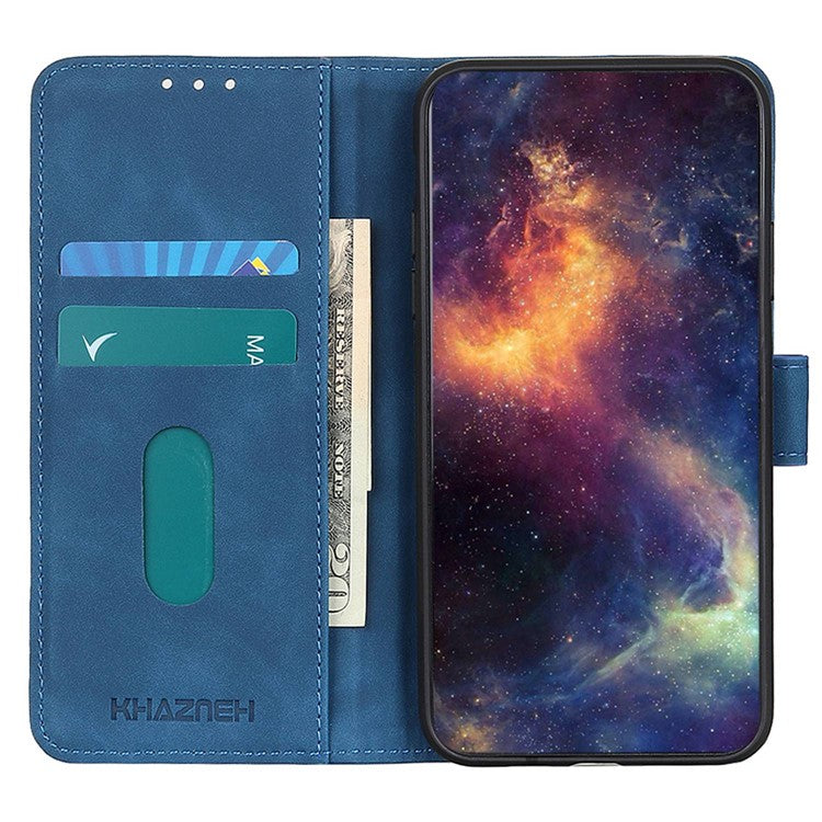 KHAZNEH For Motorola Edge 30 Lite / Motorola Edge 30 Neo 5G PU Leather Folio Wallet Case Retro Texture Stand Magnetic Clasp Shockproof Cover - Blue