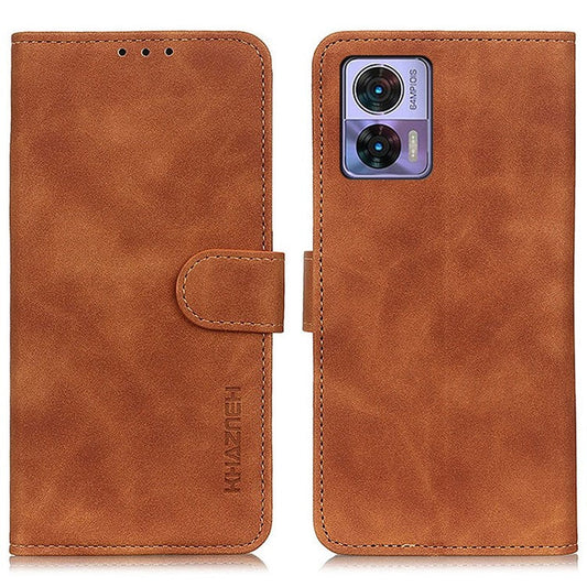 KHAZNEH For Motorola Edge 30 Lite / Motorola Edge 30 Neo 5G PU Leather Folio Wallet Case Retro Texture Stand Magnetic Clasp Shockproof Cover - Brown