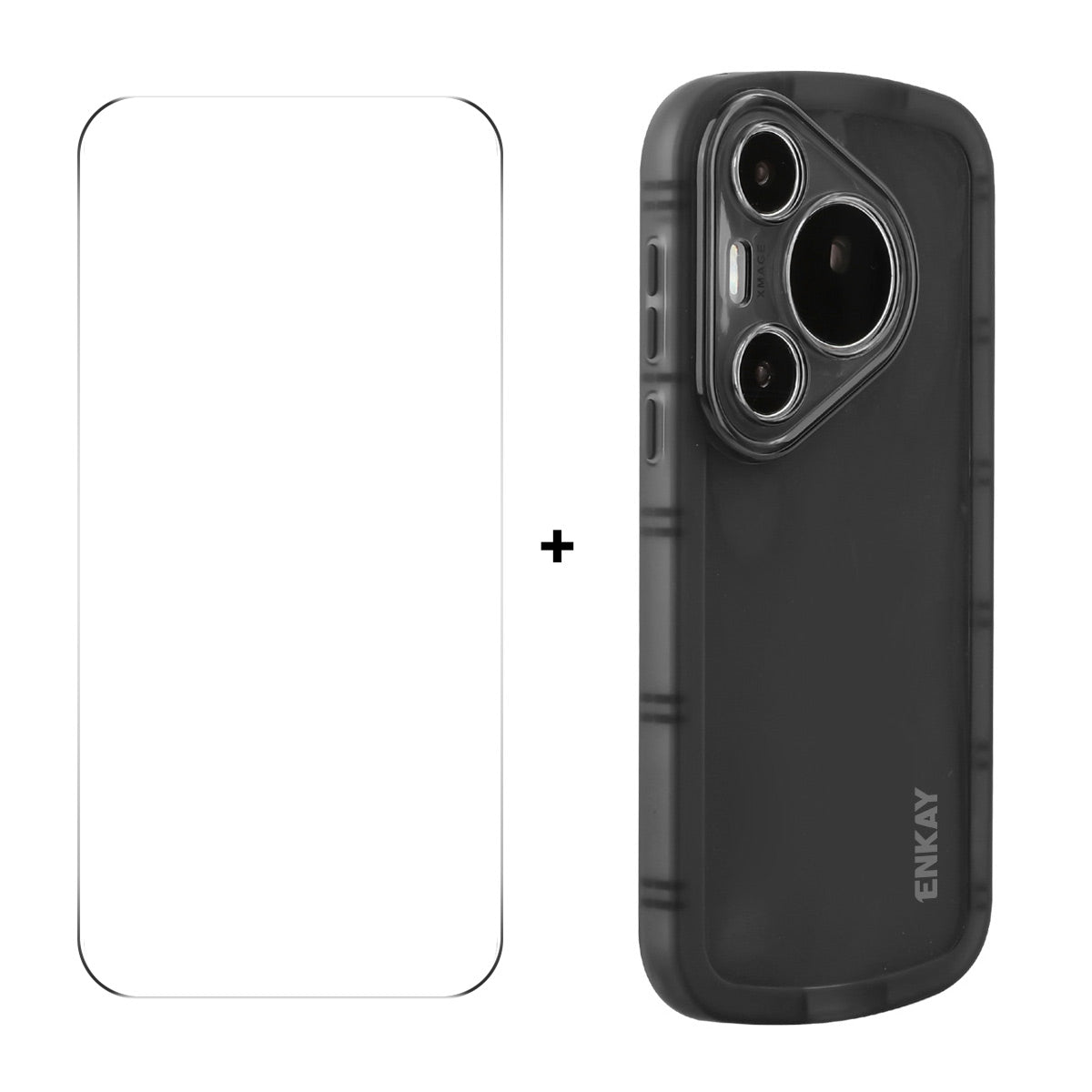 For Huawei Pura 70 ENKAY HAT PRINCE Case Four Corners Shockproof Matte TPU Phone Cover + 9H Glass Protector - Black