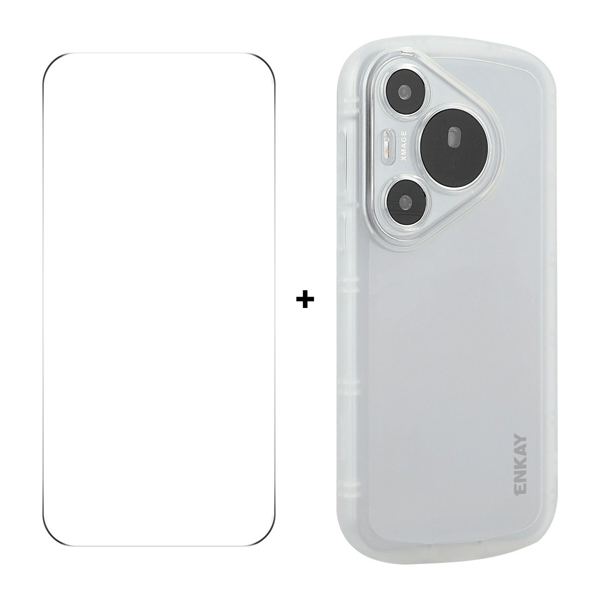 For Huawei Pura 70 ENKAY HAT PRINCE Case Four Corners Shockproof Matte TPU Phone Cover + 9H Glass Protector - White