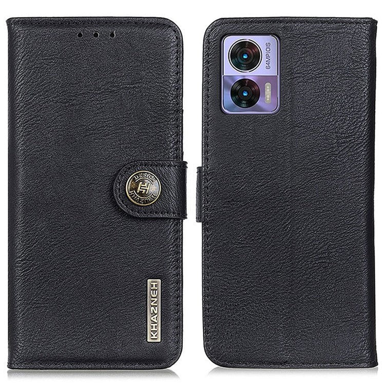 KHAZNEH Phone Wallet Case For Motorola Edge 30 Neo 5G / Edge 30 Lite, Anti-wear Phone Shell Cowhide Texture PU Leather Stand Shockproof Flip Cover - Black