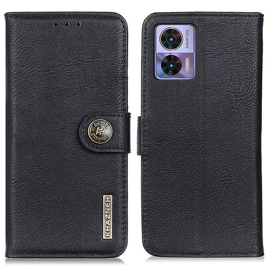 KHAZNEH Phone Wallet Case For Motorola Edge 30 Neo 5G / Edge 30 Lite, Anti-wear Phone Shell Cowhide Texture PU Leather Stand Shockproof Flip Cover - Black
