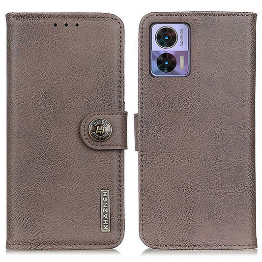 KHAZNEH Phone Wallet Case For Motorola Edge 30 Neo 5G / Edge 30 Lite, Anti-wear Phone Shell Cowhide Texture PU Leather Stand Shockproof Flip Cover - Khaki
