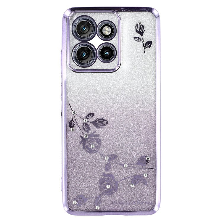 KADEM For Motorola Edge 50 Neo 5G / Moto S50 5G / Thinkphone 25 5G Case Ring Kickstand TPU Flowers Phone Cover Gradient Glitter - Purple