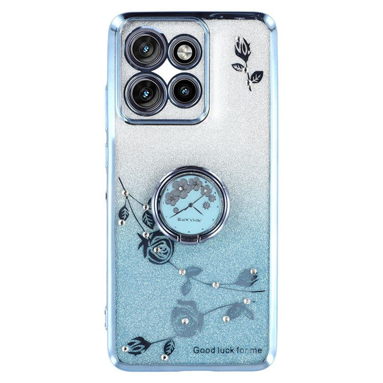 KADEM For Motorola Edge 50 Neo 5G / Moto S50 5G / Thinkphone 25 5G Case Ring Kickstand TPU Flowers Phone Cover Gradient Glitter - Blue