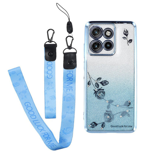 KADEM For Motorola Edge 50 Neo 5G / Moto S50 5G / Thinkphone 25 5G Case Flower Pattern TPU Gradient Phone Cover with Lanyards - Blue