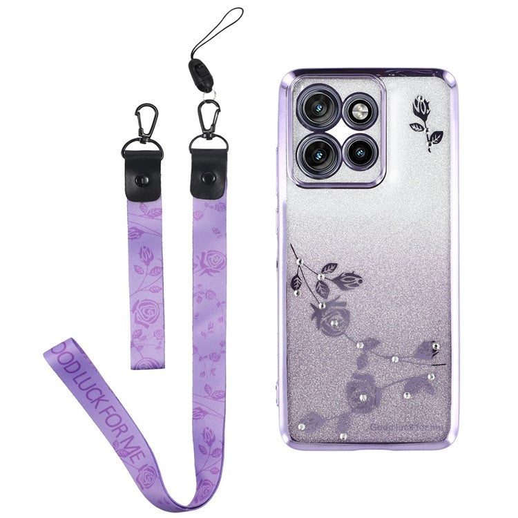 KADEM For Motorola Edge 50 Neo 5G / Moto S50 5G / Thinkphone 25 5G Case Flower Pattern TPU Gradient Phone Cover with Lanyards - Purple