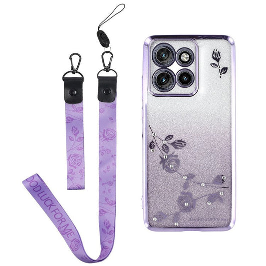 KADEM For Motorola Edge 50 Neo 5G / Moto S50 5G / Thinkphone 25 5G Case Flower Pattern TPU Gradient Phone Cover with Lanyards - Purple