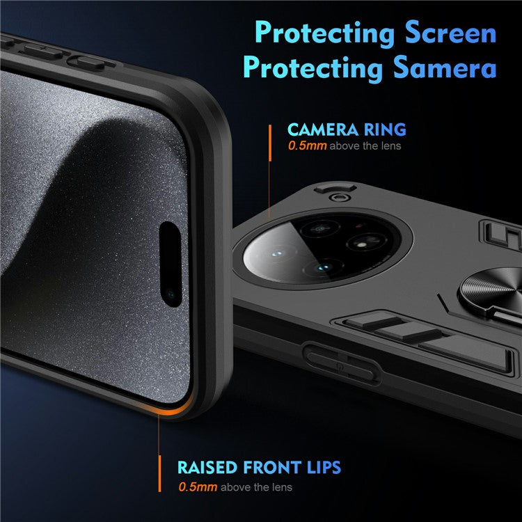 For Infinix Zero 40 4G Case PC+TPU Drop Defend Phone Cover with Ring Kickstand - Black