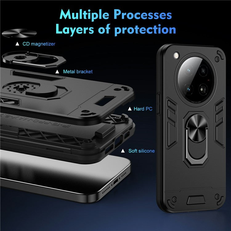 For Infinix Zero 40 4G Case PC+TPU Drop Defend Phone Cover with Ring Kickstand - Black