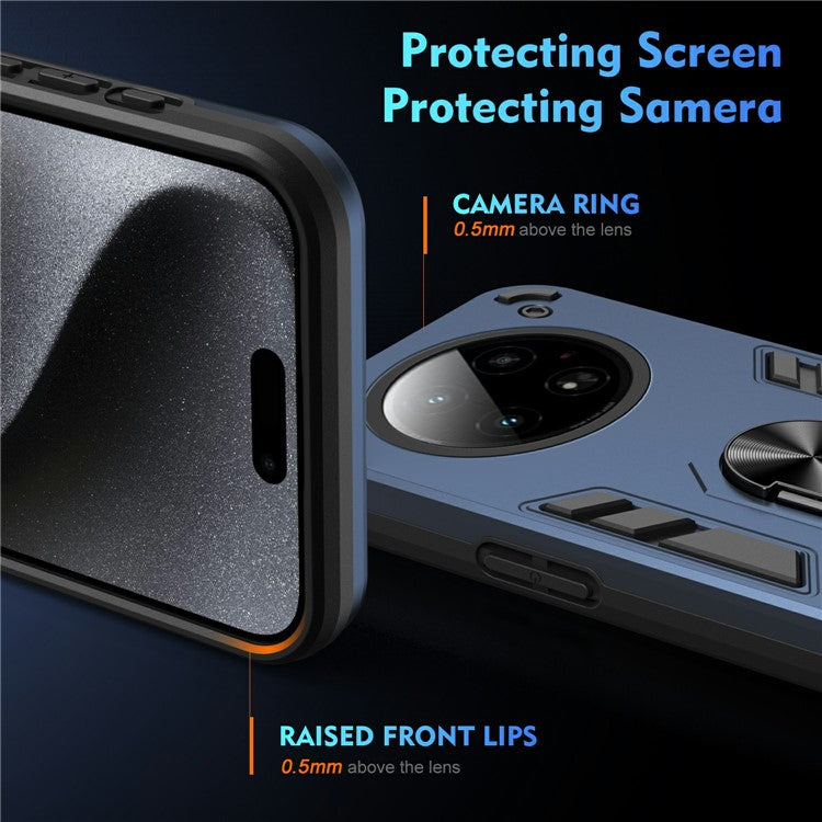 For Infinix Zero 40 4G Case PC+TPU Drop Defend Phone Cover with Ring Kickstand - Blue