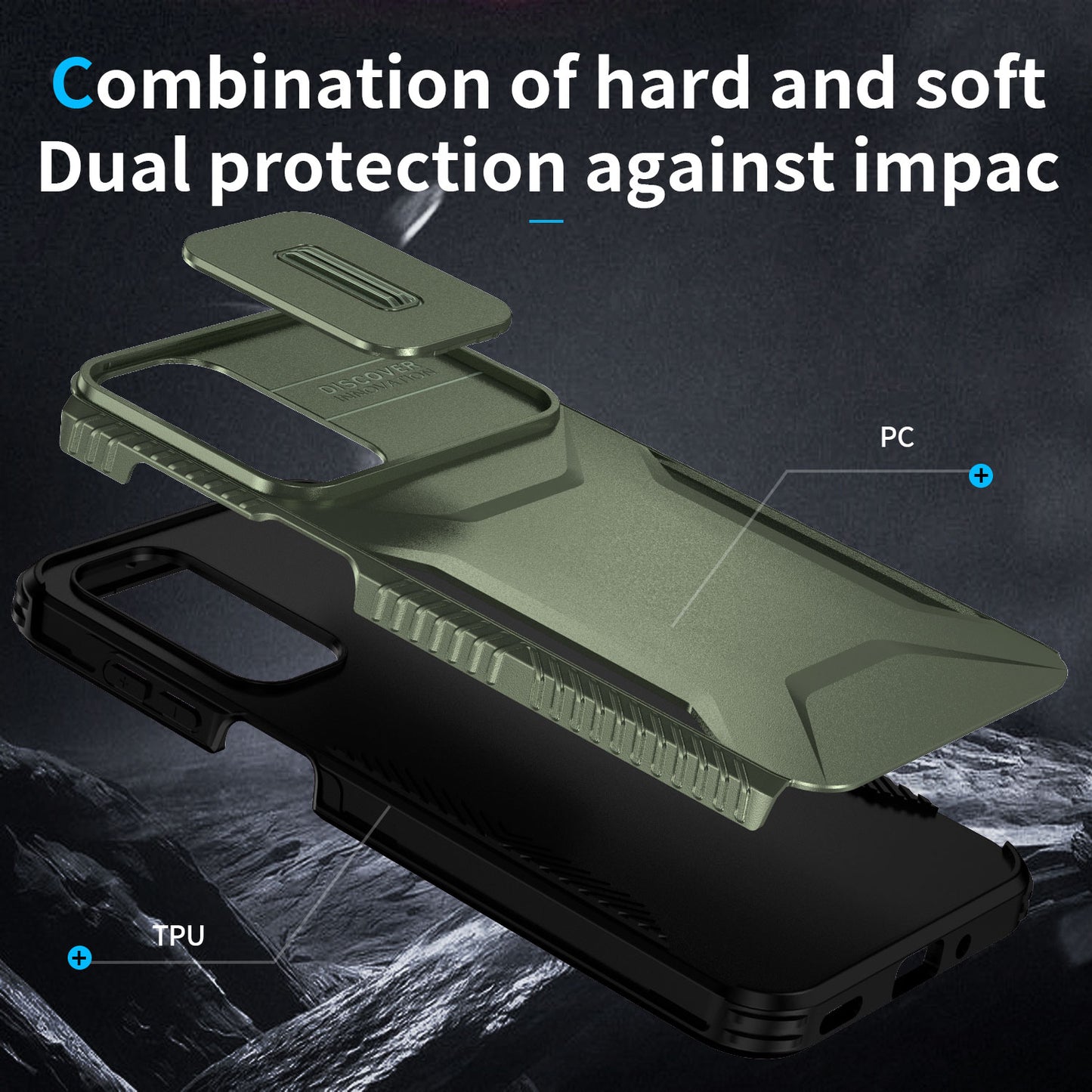 For Samsung Galaxy A16 5G / A16 4G Case Camshield TPU+PC Phone Cover Non-Slip Side Edge - Green