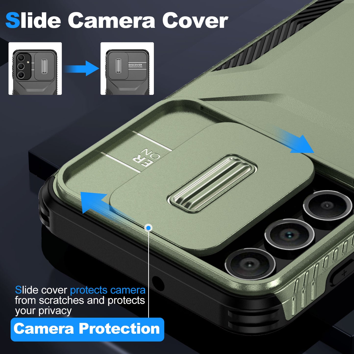 For Samsung Galaxy A16 5G / A16 4G Case Camshield TPU+PC Phone Cover Non-Slip Side Edge - Green