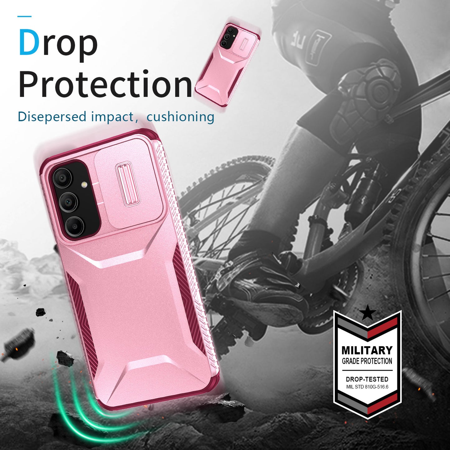 For Samsung Galaxy A16 5G / A16 4G Case Camshield TPU+PC Phone Cover Non-Slip Side Edge - Pink+Wine Red