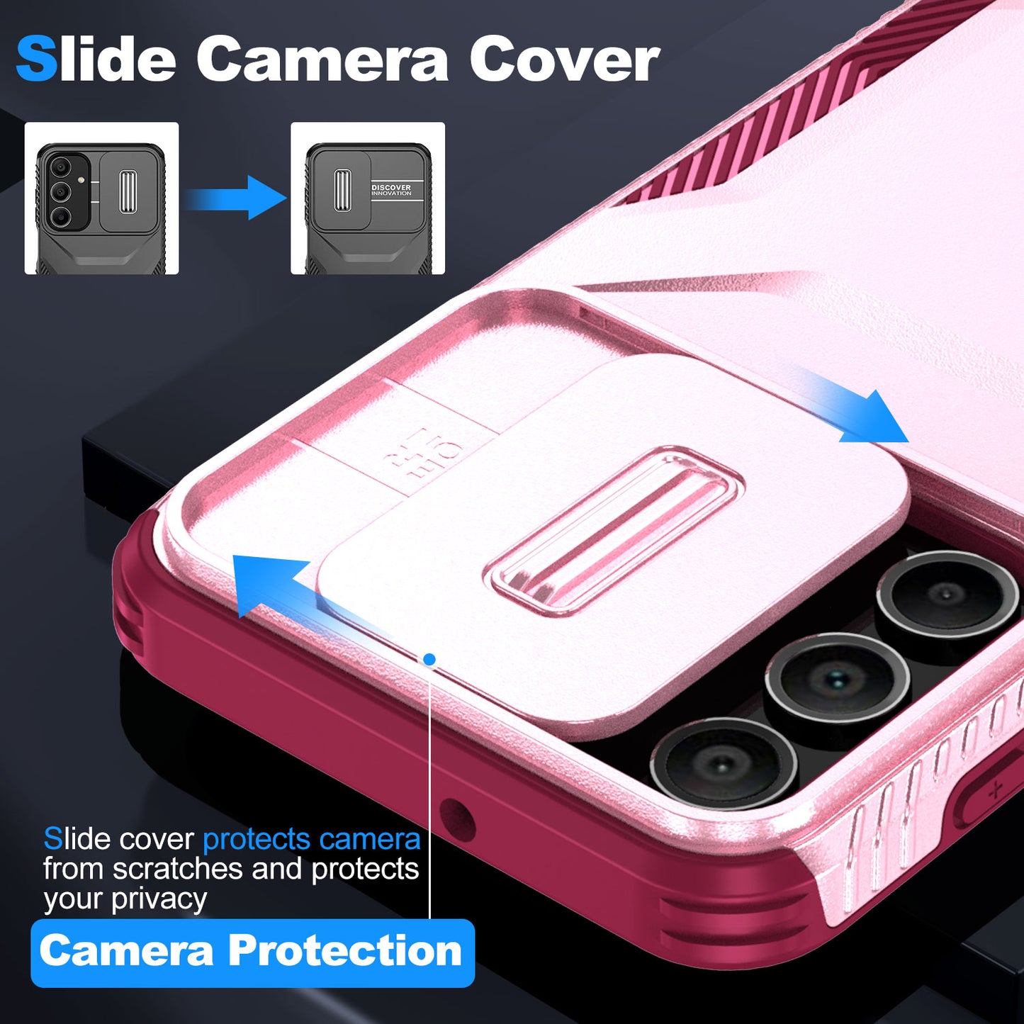 For Samsung Galaxy A16 5G / A16 4G Case Camshield TPU+PC Phone Cover Non-Slip Side Edge - Pink+Wine Red