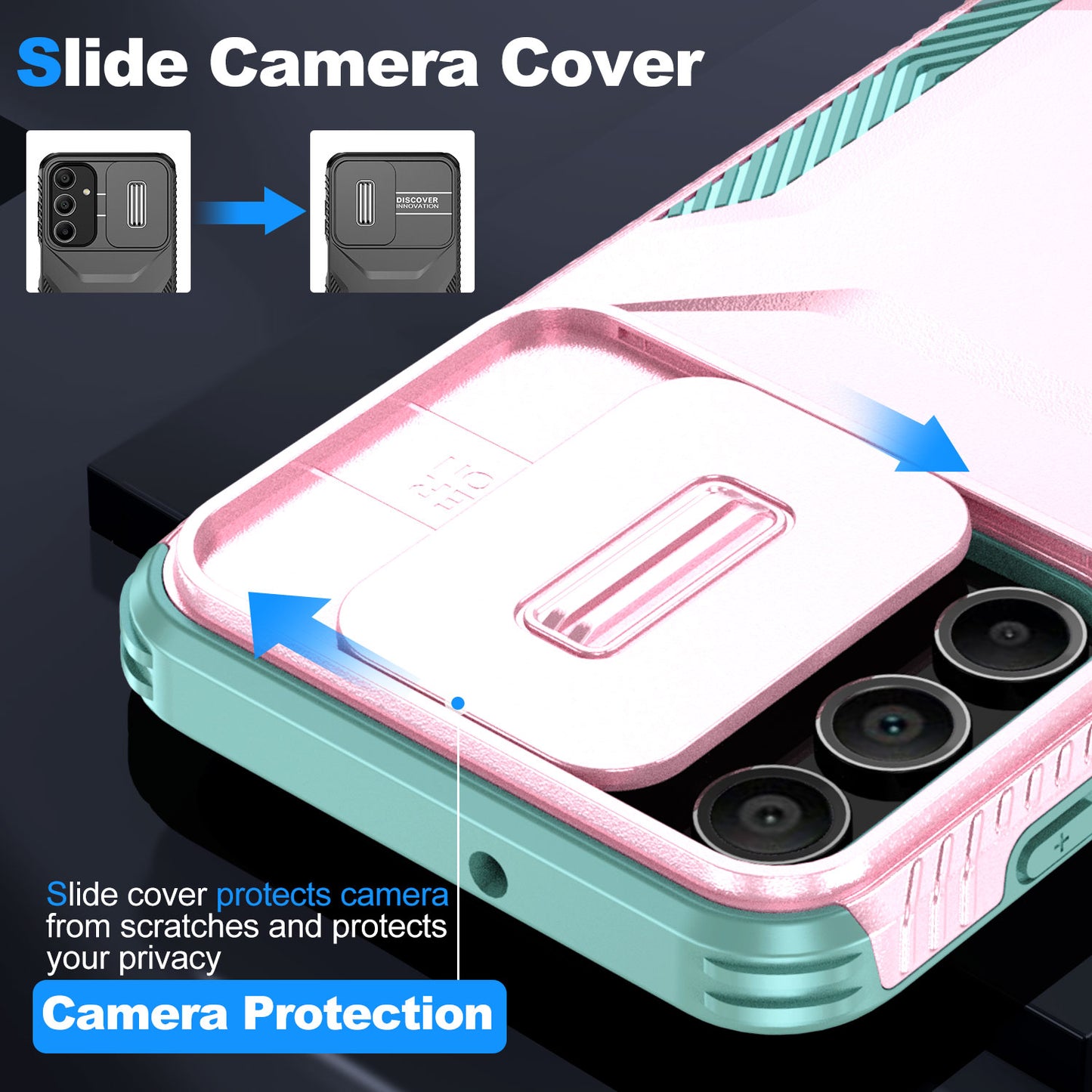 For Samsung Galaxy A16 5G / A16 4G Case Camshield TPU+PC Phone Cover Non-Slip Side Edge - Pink+Grey Green