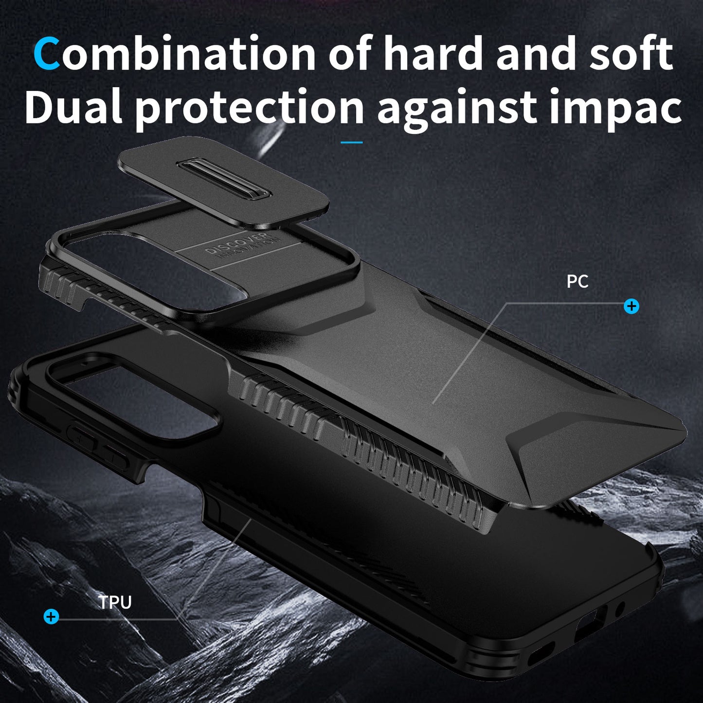 For Samsung Galaxy A16 5G / A16 4G Case Camshield TPU+PC Phone Cover Non-Slip Side Edge - Black