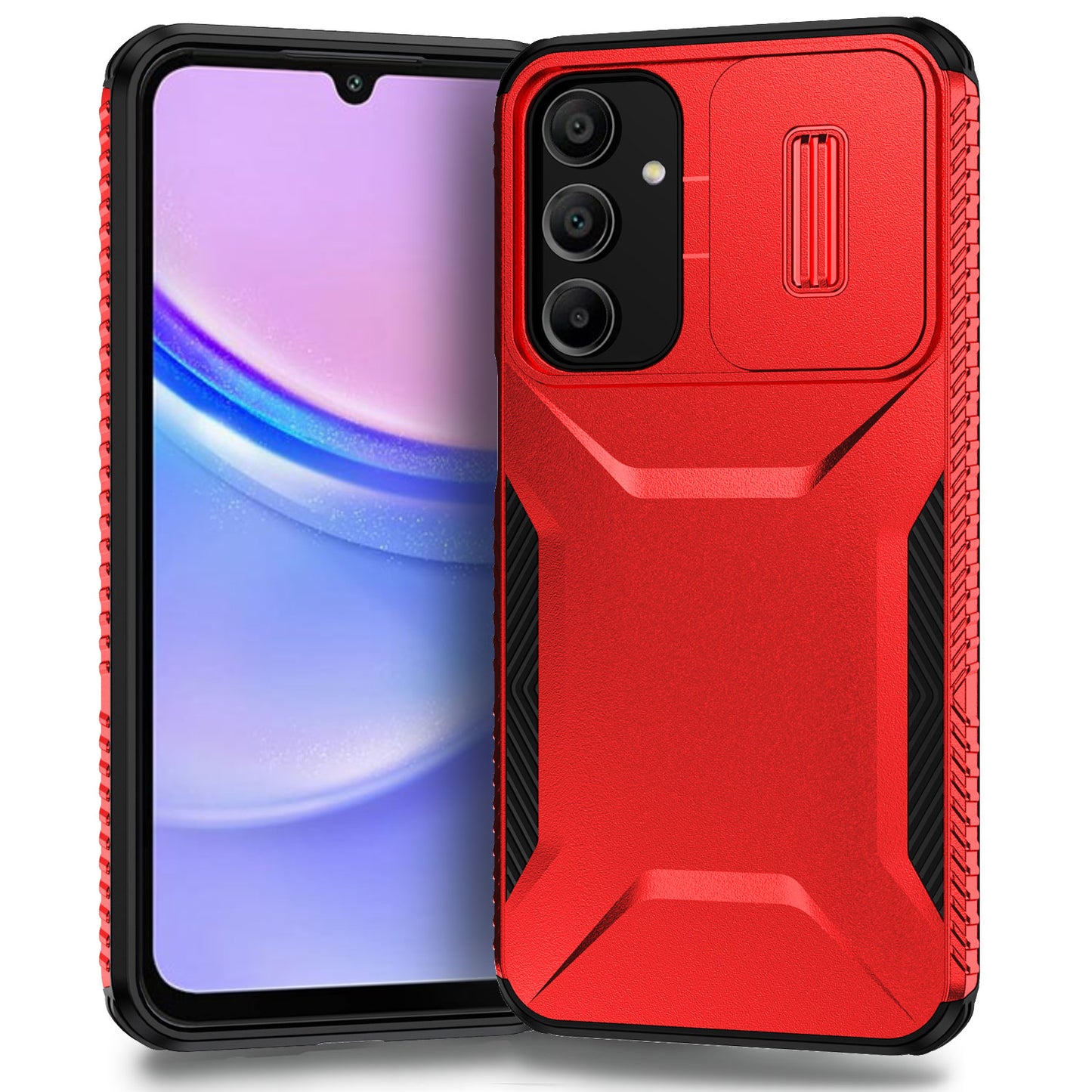 For Samsung Galaxy A16 5G / A16 4G Case Camshield TPU+PC Phone Cover Non-Slip Side Edge - Red