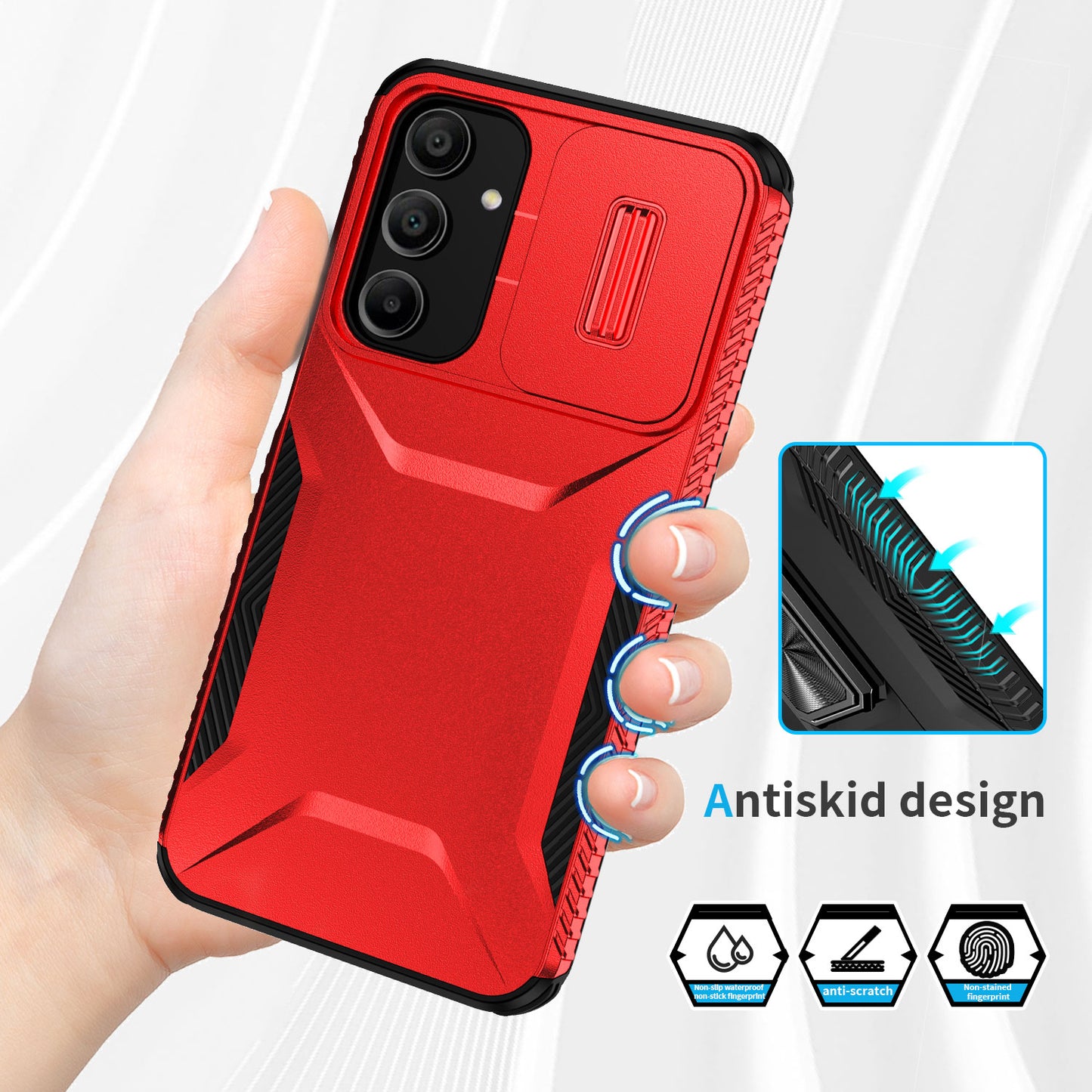 For Samsung Galaxy A16 5G / A16 4G Case Camshield TPU+PC Phone Cover Non-Slip Side Edge - Red