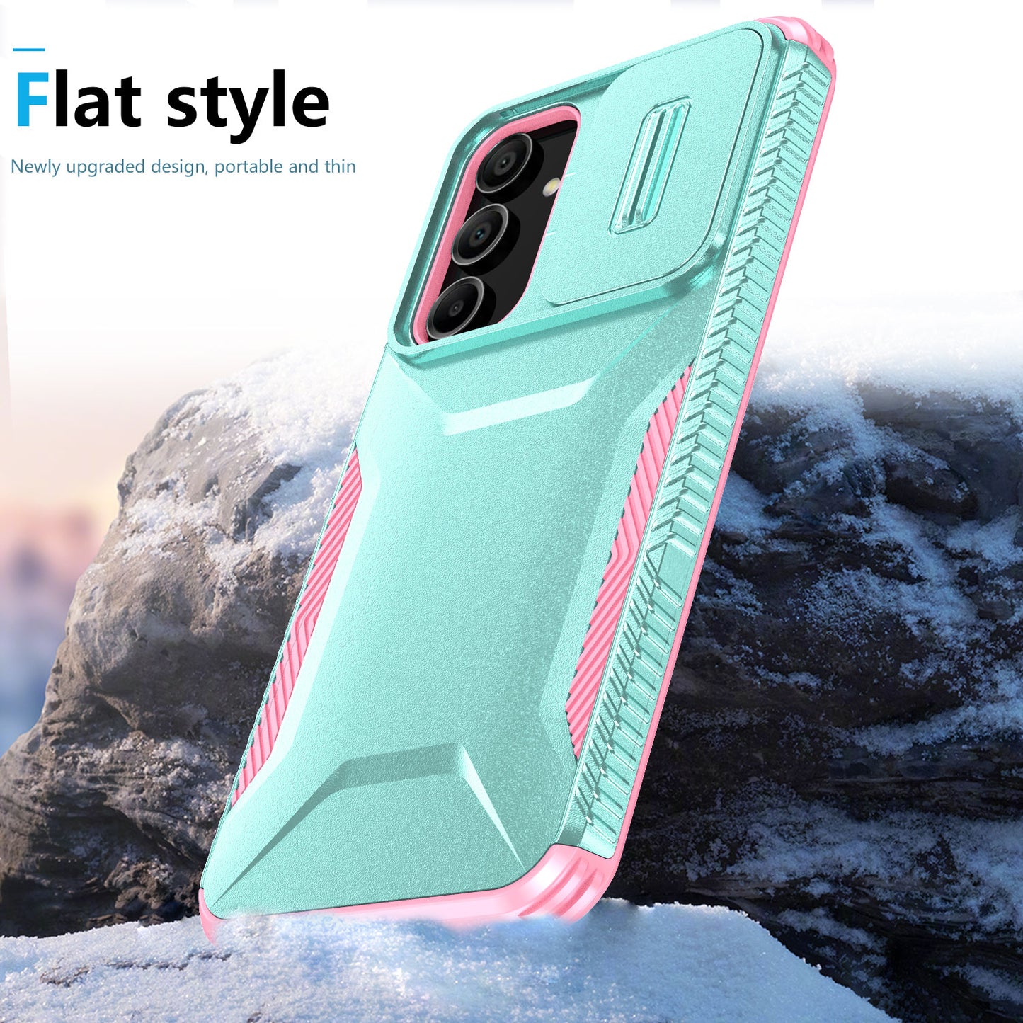 For Samsung Galaxy A16 5G / A16 4G Case Camshield TPU+PC Phone Cover Non-Slip Side Edge - Grey Green+Pink