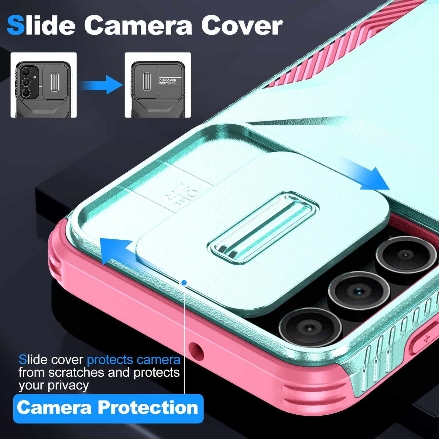 For Samsung Galaxy A16 5G / A16 4G Case Camshield TPU+PC Phone Cover Non-Slip Side Edge - Grey Green+Pink