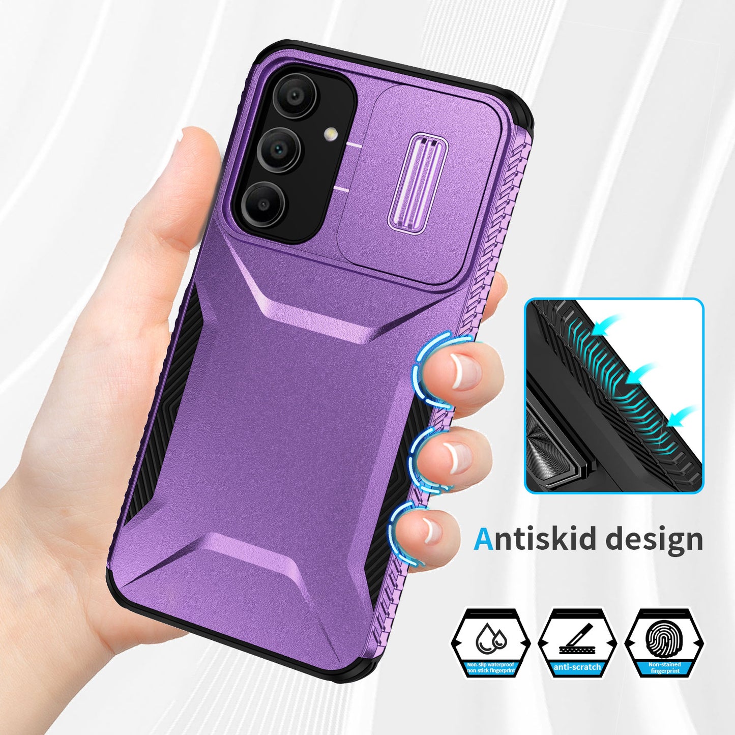 For Samsung Galaxy A16 5G / A16 4G Case Camshield TPU+PC Phone Cover Non-Slip Side Edge - Purple