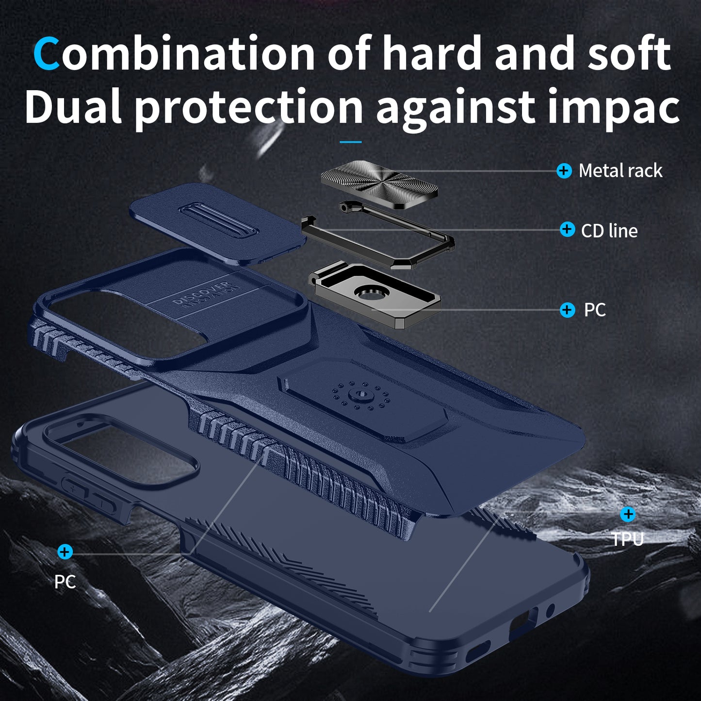For Samsung Galaxy A16 5G / A16 4G Case Camshield Kickstand TPU+PC Anti-Slip Phone Cover - Blue