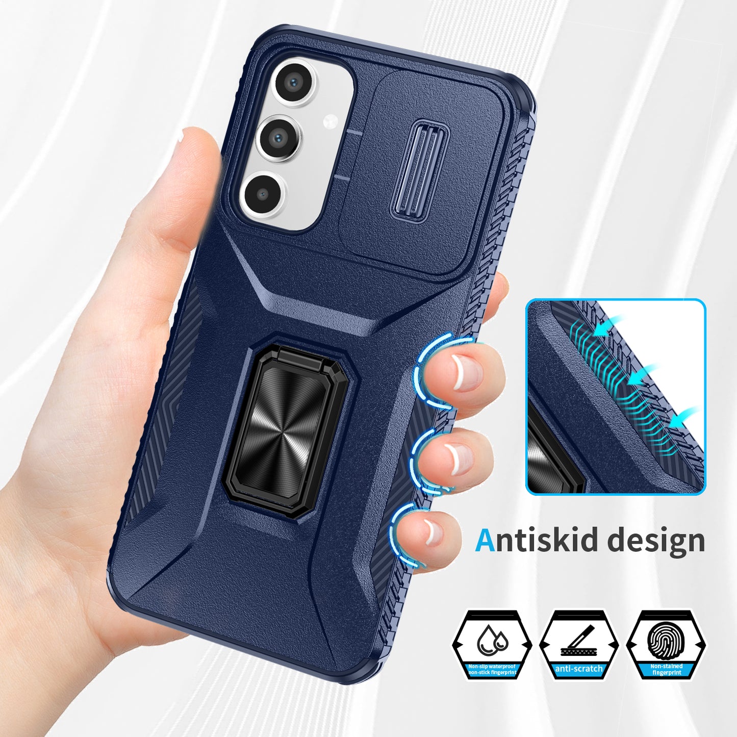 For Samsung Galaxy A16 5G / A16 4G Case Camshield Kickstand TPU+PC Anti-Slip Phone Cover - Blue