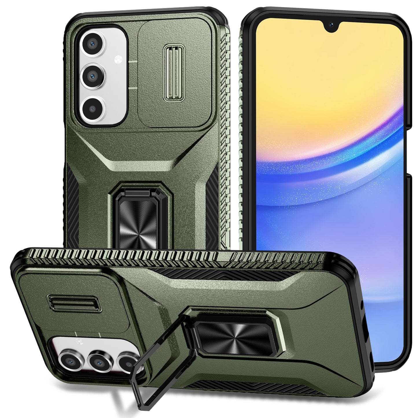For Samsung Galaxy A16 5G / A16 4G Case Camshield Kickstand TPU+PC Anti-Slip Phone Cover - Green