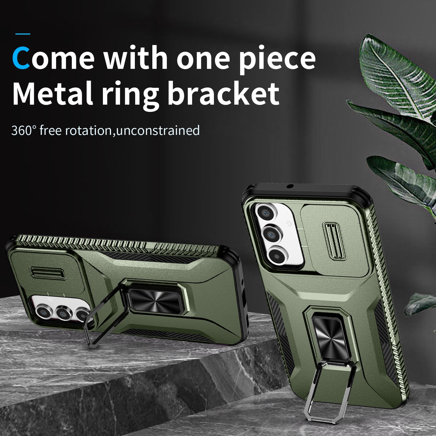 For Samsung Galaxy A16 5G / A16 4G Case Camshield Kickstand TPU+PC Anti-Slip Phone Cover - Green