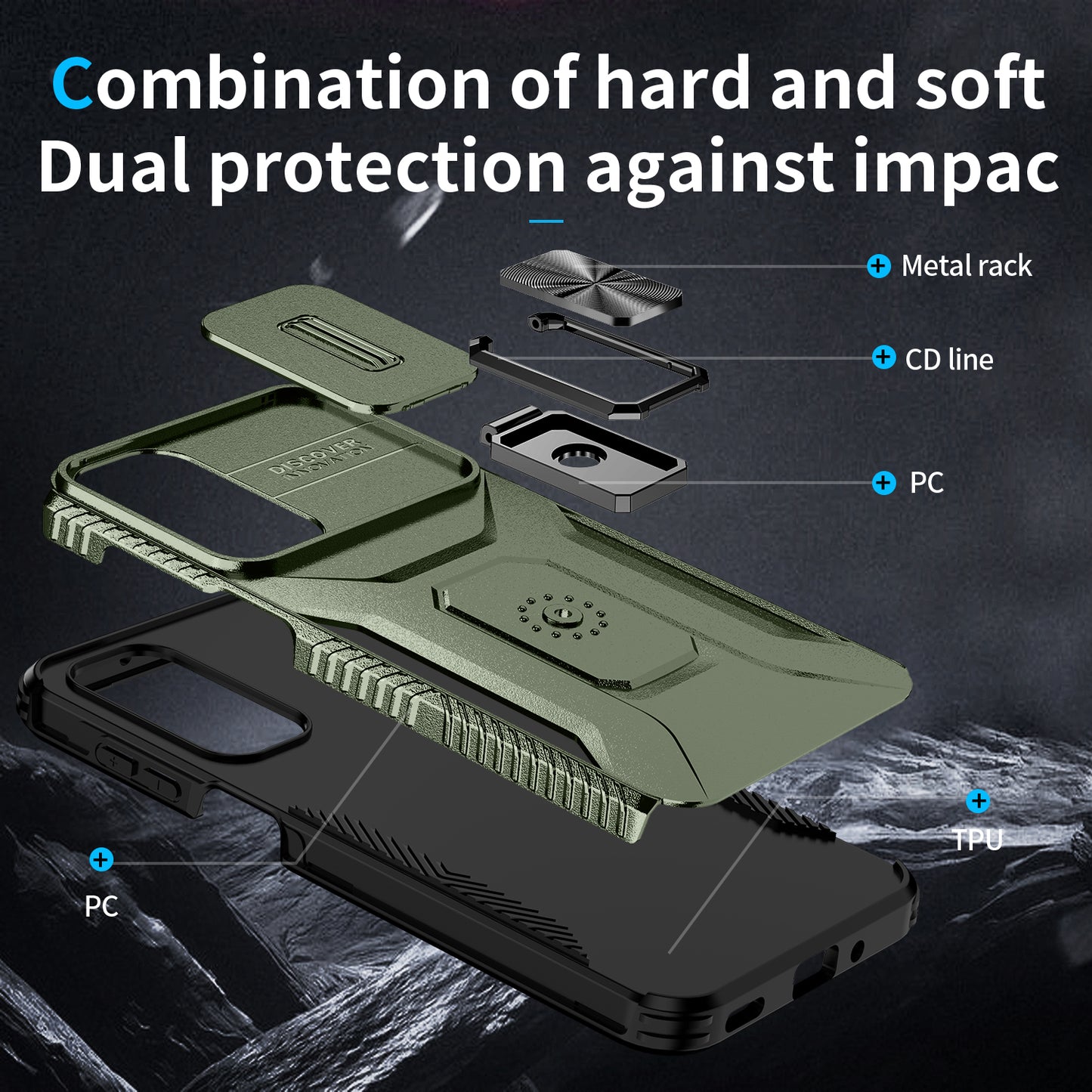 For Samsung Galaxy A16 5G / A16 4G Case Camshield Kickstand TPU+PC Anti-Slip Phone Cover - Green