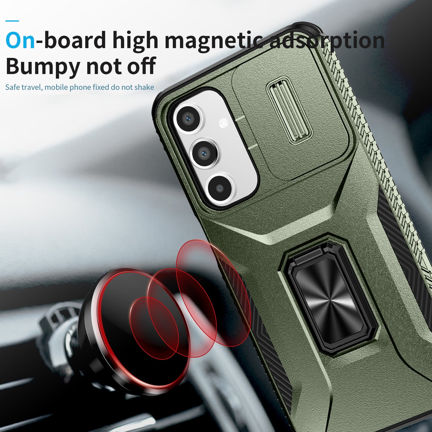 For Samsung Galaxy A16 5G / A16 4G Case Camshield Kickstand TPU+PC Anti-Slip Phone Cover - Green