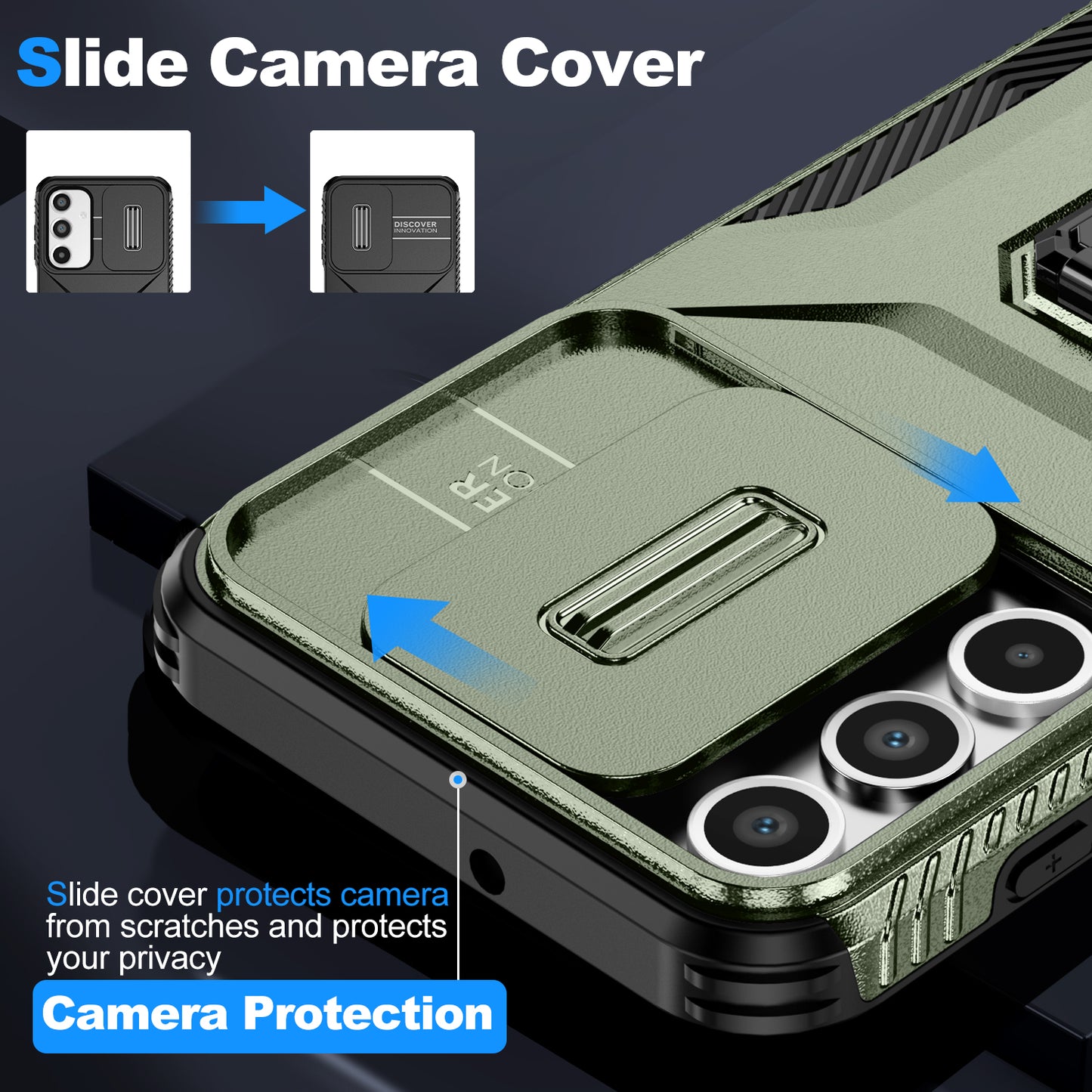 For Samsung Galaxy A16 5G / A16 4G Case Camshield Kickstand TPU+PC Anti-Slip Phone Cover - Green