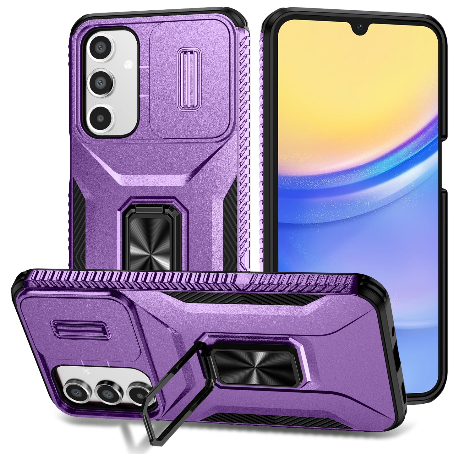 For Samsung Galaxy A16 5G / A16 4G Case Camshield Kickstand TPU+PC Anti-Slip Phone Cover - Purple