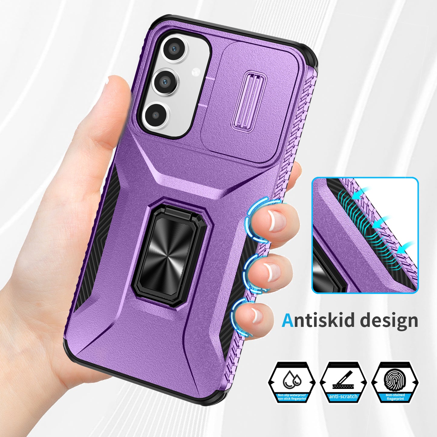 For Samsung Galaxy A16 5G / A16 4G Case Camshield Kickstand TPU+PC Anti-Slip Phone Cover - Purple