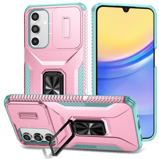 For Samsung Galaxy A16 5G / A16 4G Case Camshield Kickstand TPU+PC Anti-Slip Phone Cover - Pink+Grey Green