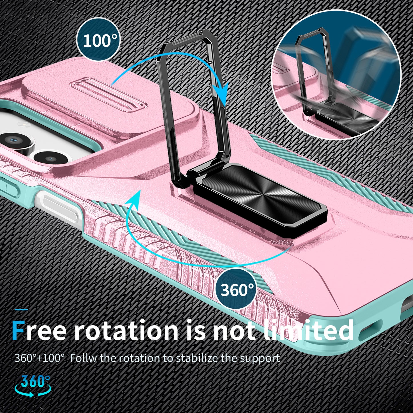 For Samsung Galaxy A16 5G / A16 4G Case Camshield Kickstand TPU+PC Anti-Slip Phone Cover - Pink+Grey Green