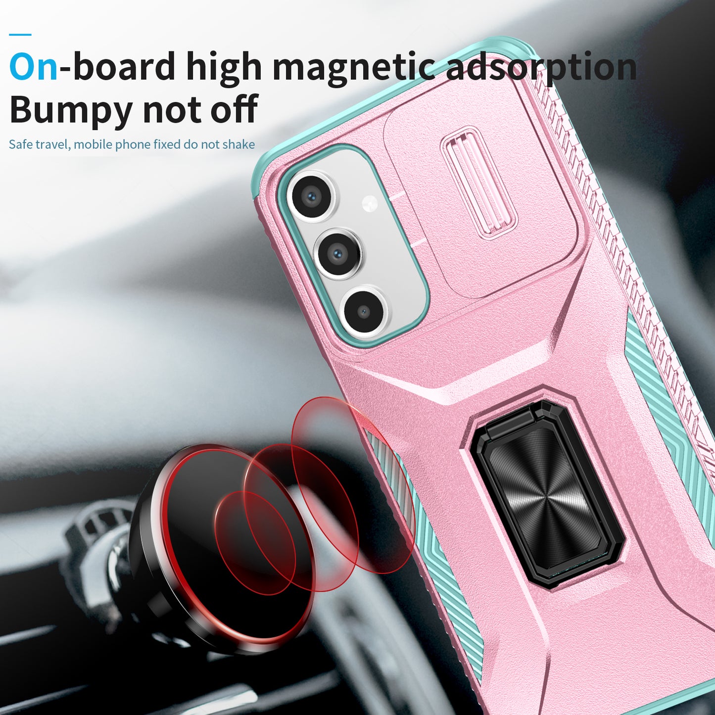 For Samsung Galaxy A16 5G / A16 4G Case Camshield Kickstand TPU+PC Anti-Slip Phone Cover - Pink+Grey Green