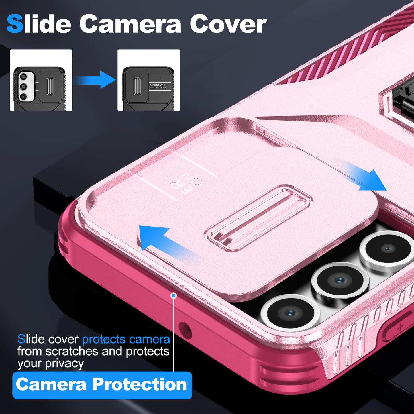 For Samsung Galaxy A16 5G / A16 4G Case Camshield Kickstand TPU+PC Anti-Slip Phone Cover - Pink+Wine Red