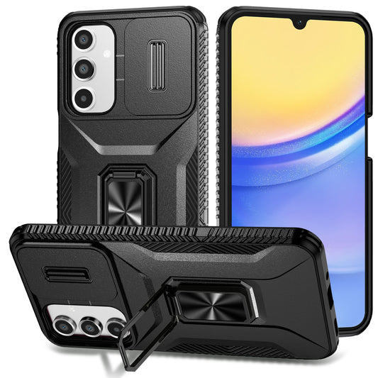 For Samsung Galaxy A16 5G / A16 4G Case Camshield Kickstand TPU+PC Anti-Slip Phone Cover - Black