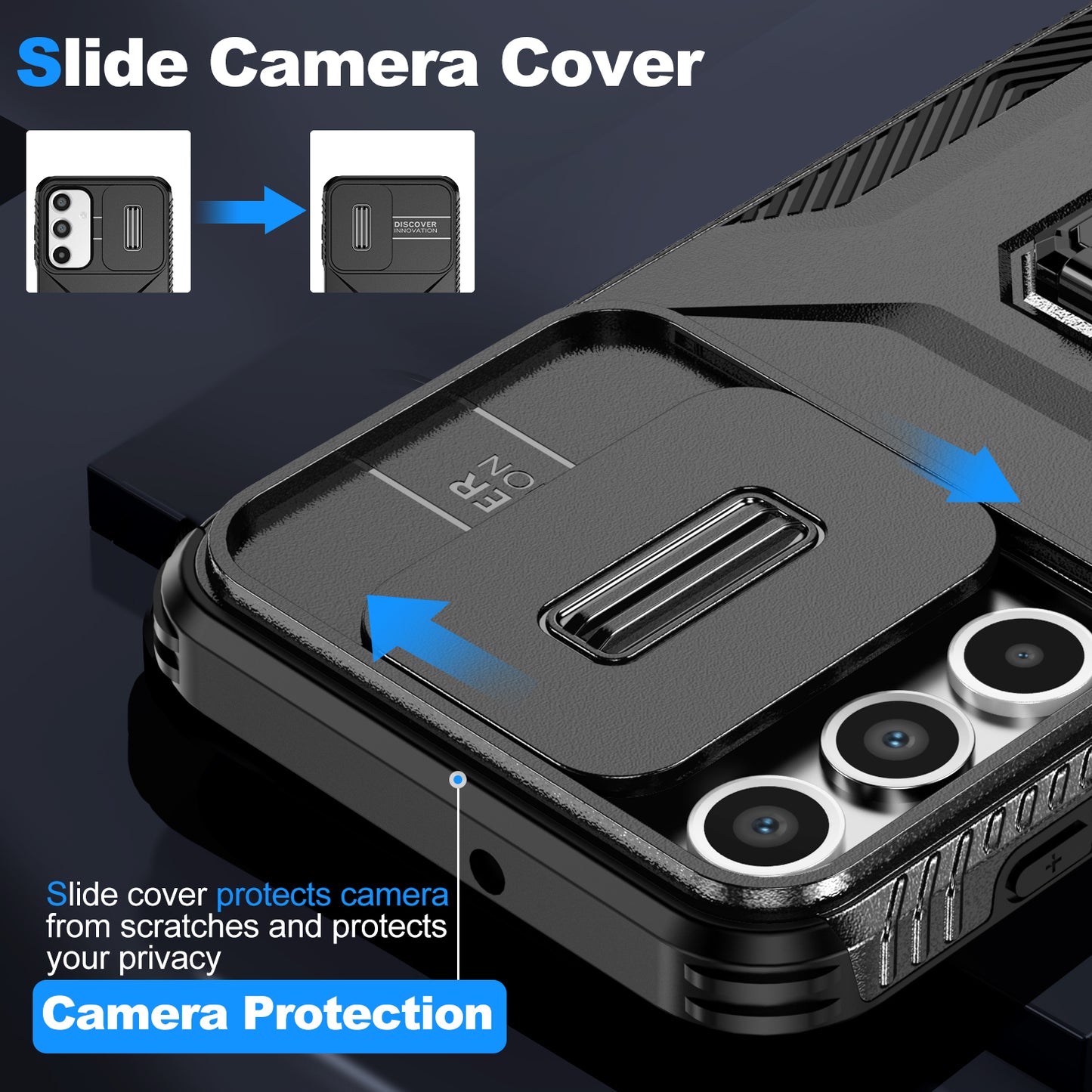 For Samsung Galaxy A16 5G / A16 4G Case Camshield Kickstand TPU+PC Anti-Slip Phone Cover - Black