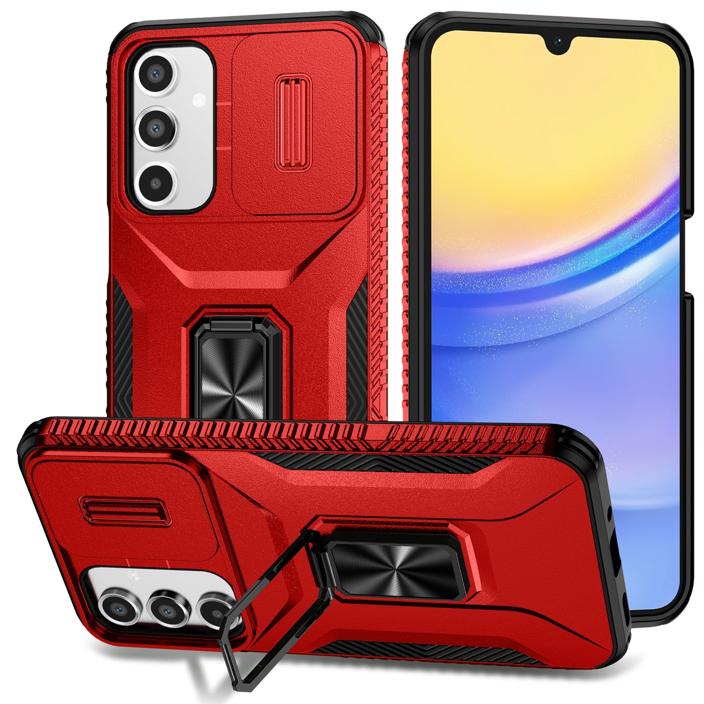 For Samsung Galaxy A16 5G / A16 4G Case Camshield Kickstand TPU+PC Anti-Slip Phone Cover - Red