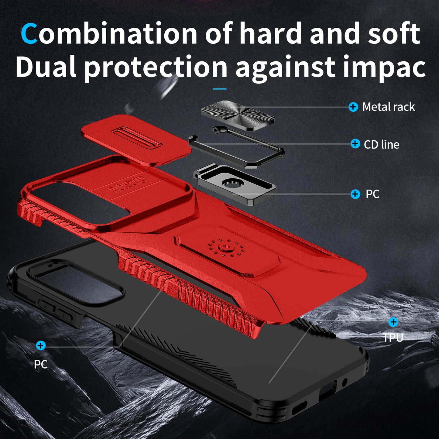 For Samsung Galaxy A16 5G / A16 4G Case Camshield Kickstand TPU+PC Anti-Slip Phone Cover - Red