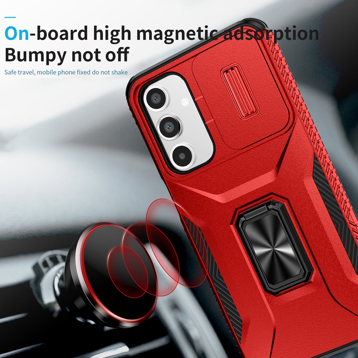 For Samsung Galaxy A16 5G / A16 4G Case Camshield Kickstand TPU+PC Anti-Slip Phone Cover - Red