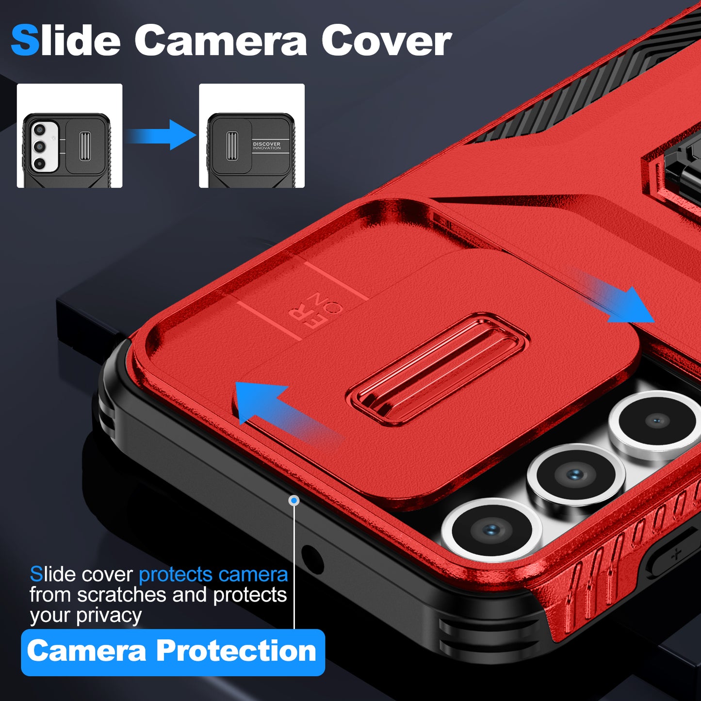 For Samsung Galaxy A16 5G / A16 4G Case Camshield Kickstand TPU+PC Anti-Slip Phone Cover - Red