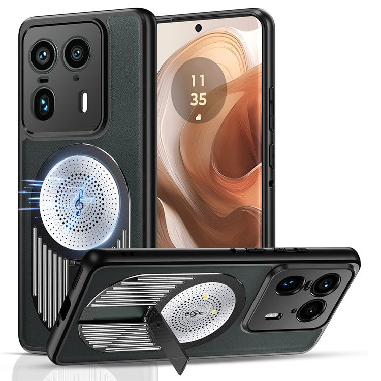 For Motorola Moto X50 Ultra 5G / Edge 50 Ultra 5G Magnetic Case Heat Dissipation Aromatherapy Kickstand Silicone+PC Phone Cover - Black