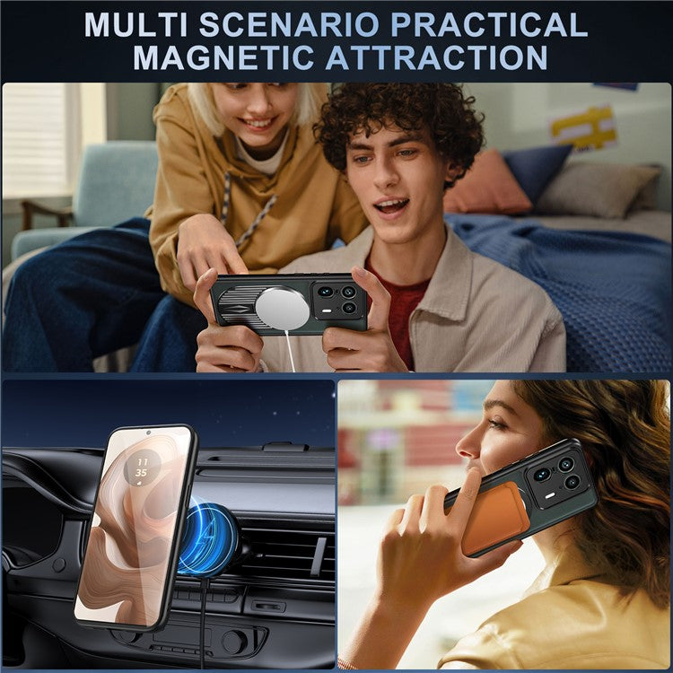 For Motorola Moto X50 Ultra 5G / Edge 50 Ultra 5G Magnetic Case Heat Dissipation Aromatherapy Kickstand Silicone+PC Phone Cover - Black