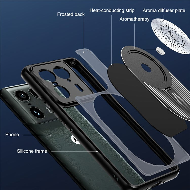 For Motorola Moto X50 Ultra 5G / Edge 50 Ultra 5G Magnetic Case Heat Dissipation Aromatherapy Kickstand Silicone+PC Phone Cover - Black
