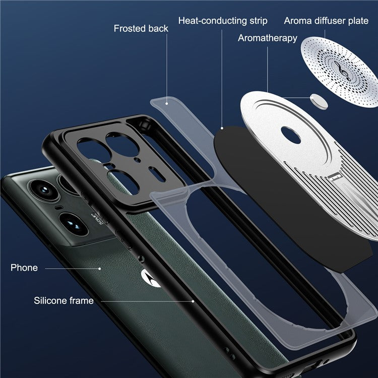 For Motorola Moto X50 Ultra 5G / Edge 50 Ultra 5G Magnetic Case Heat Dissipation Aromatherapy Kickstand Silicone+PC Phone Cover - Silver