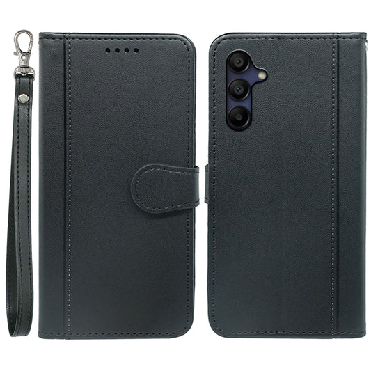 For Samsung Galaxy A16 5G / A16 4G Wallet Case Magnetic Snap Leather Phone Cover with Strap - Black